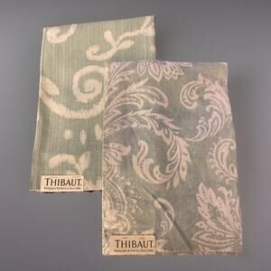 2 Thibaut Linen and Cotton Aqua Floral Fabric Samples 25"x25"
